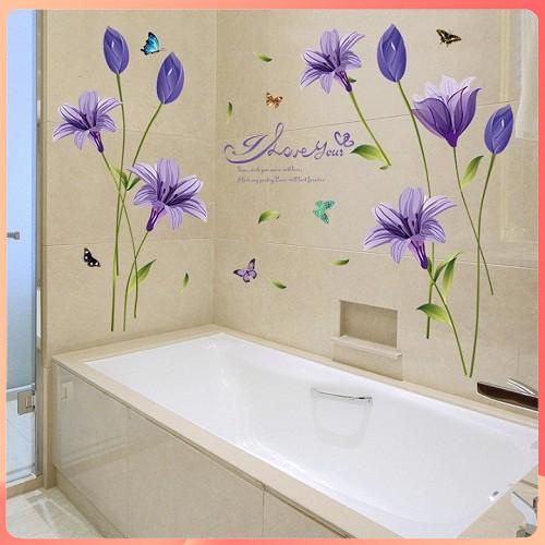 Decal Dán Tường Trang Trí, Decal Hoa Ly Tím