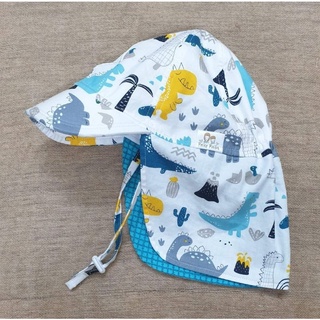 Mũ  lưỡi trai che gáy kiểu Nhật, mũ đi biển picnic cho bé, ĐỦ SIZE, 8 khủng long nền trắng