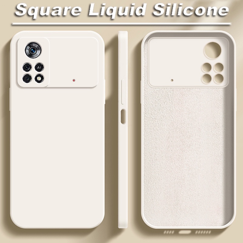 Poco X4 Pro Poco X3 Pro X3 NFC X3 GT X4 GT Poco F3 F4 GT Poco M4 Pro M3 Pro Vỏ mềm silicon lỏng sang trọng Bảo vệ ống kính Vỏ điện thoại cạnh thẳng