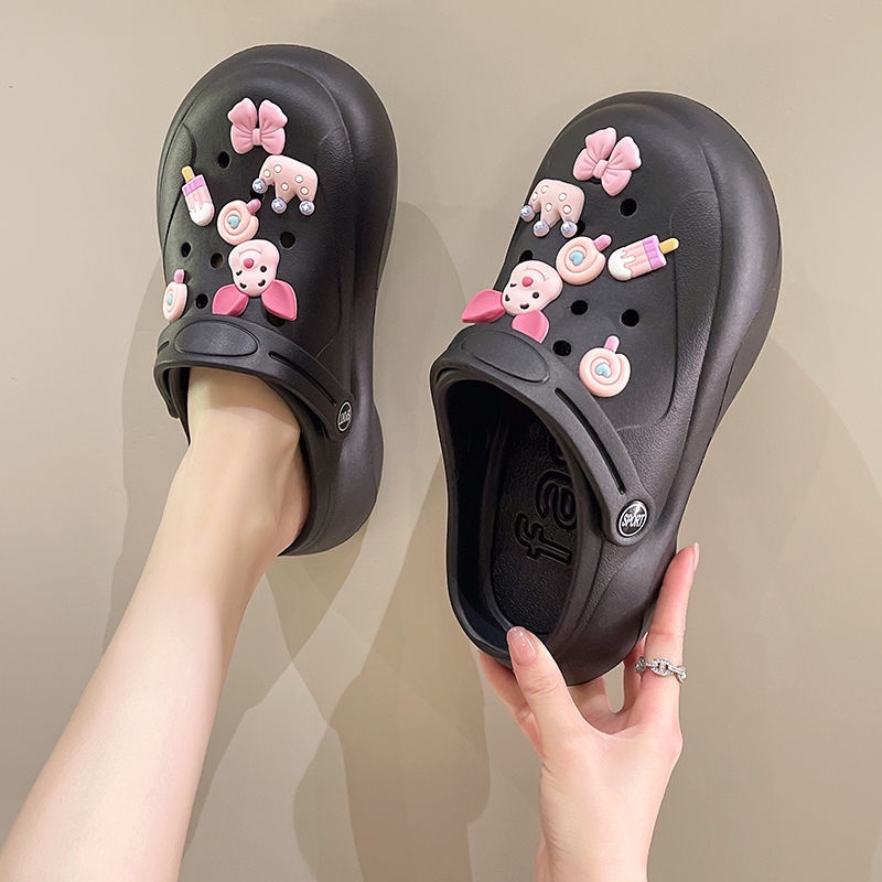 Lingmeisnow Giày Sandal Phối Lỗ Thoáng Khí Phong Cách Hàn Quốc Thời Trang Đi Mưa Mùa Hè Cho Nữ