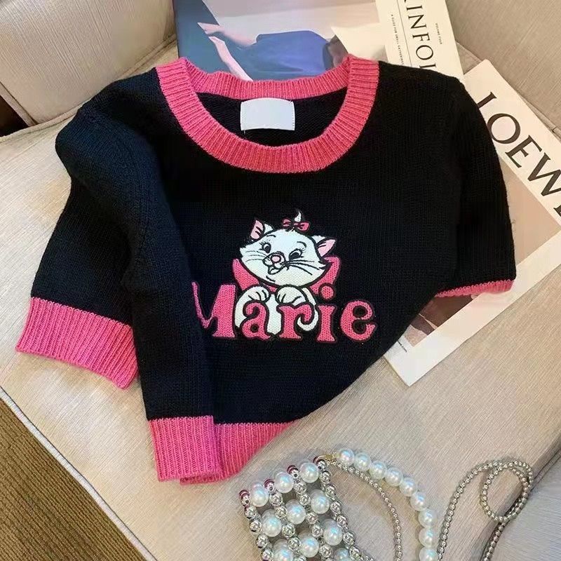 Áo thun Pure Cube dệt kim tay ngắn họa tiết hoạt hình màu sắc tương phản phong cách Nhật Bản thời trang cho nữ