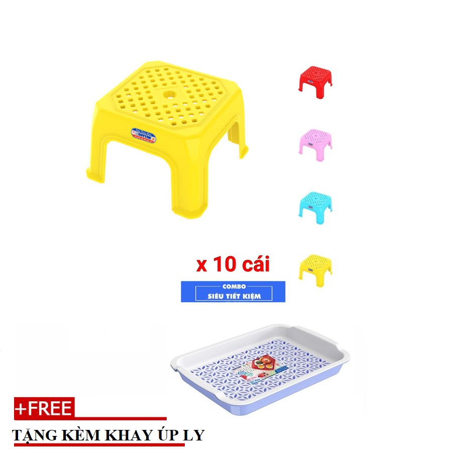 Combo 10 Ghế Mini Mặt Lưới Cao Cấp Nhựa Duy Tân- TẶNG KÈM KHAY ÚP LY