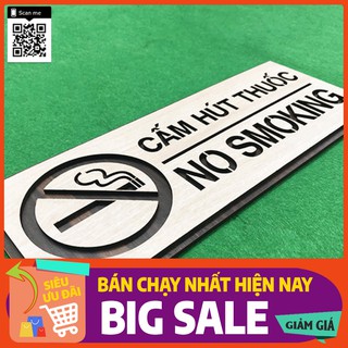 Bảng báo cấm hút thuốc bằng gỗ 12x30cm