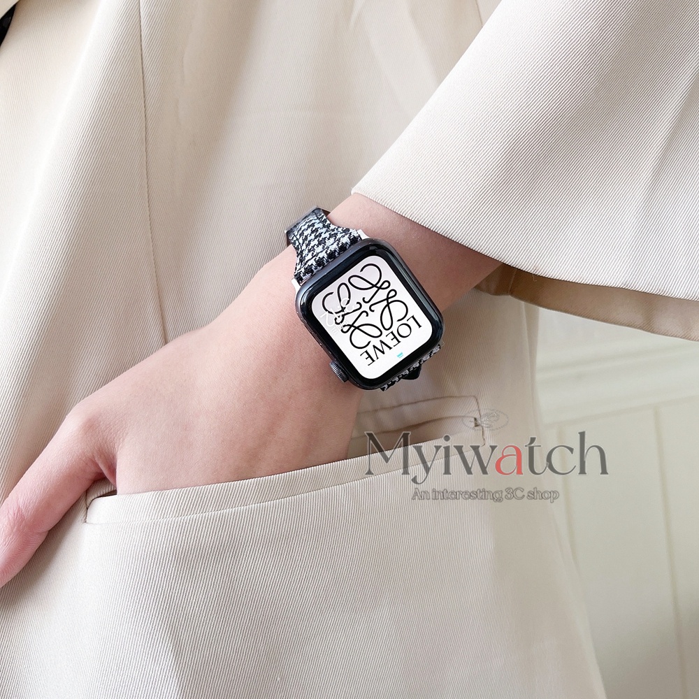 Dây da cho Apple Watch serise7 6 SE 5 4 3 2 iwatch 41 mm 45mm 40mm 42mm 38mm 44mm thiết kế houndstooth dành cho nữ dây da mỏng &amp; mỏng