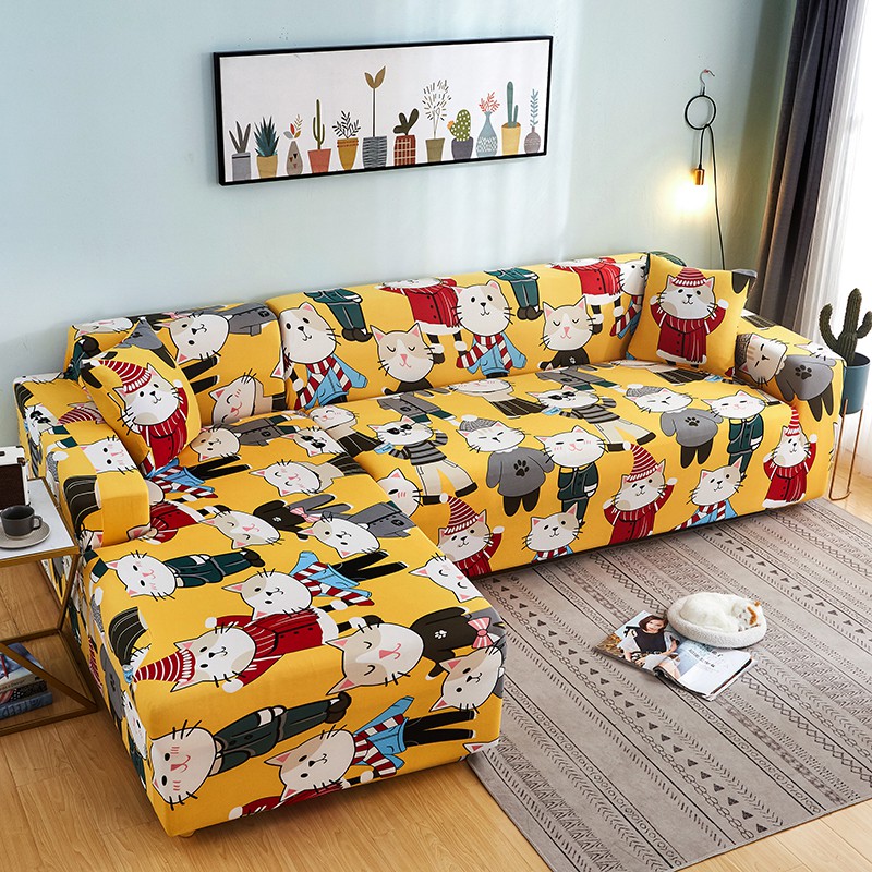 Bọc ghế sofa 1/ 2/ 3/ 4 chỗ in hình chó mèo dễ thương