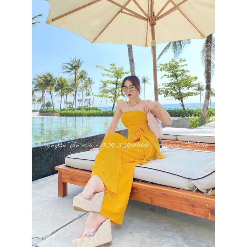JUMSUIT QUẦN SUÔNG LỤA CỘT NƠ EO