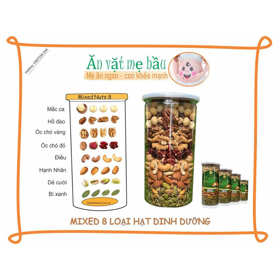 Hạt dinh dưỡng Mix 8 Loại ( Macca, Óc Chó Vàng, Óc Chó Đỏ, Hạnh Nhân, Hạt Thông, Hat Dẻ Cười, Hồ Đào, Điều)