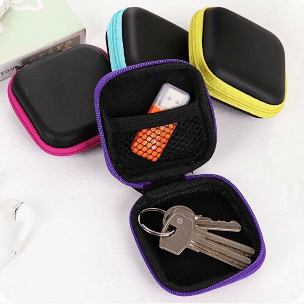 Combo 3 hộp vuông dây kéo nhiều màu đựng tai nghe, cáp sạc