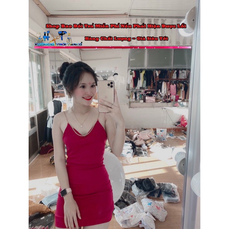 Đầm 2 dây xích cổ tim có mút ngực ôm body hở lưng khoe dáng quyễn rũ mẫu mới thời trang 2020 | BigBuy360 - bigbuy360.vn