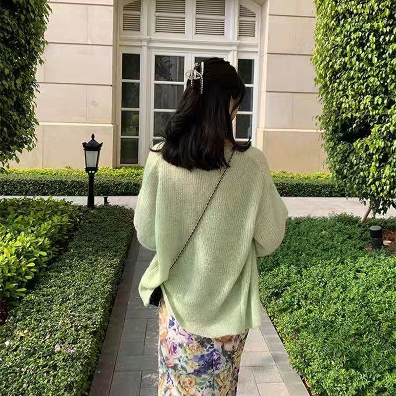SUXI Áo Cardigan Mỏng Dáng Rộng Màu Trơn Phong Cách Hàn Quốc Cho Nữ