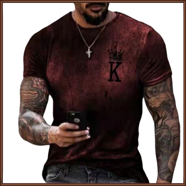 Áo Thun Cổ Tròn Tay Ngắn Dáng Rộng In Hoạ Tiết Lá Bài Poker Màu Gradient Thời Trang Cho Nam Giới