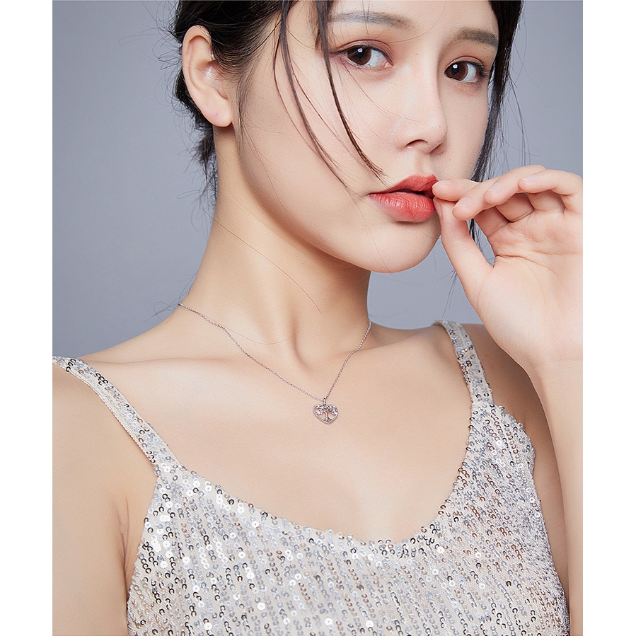 Dây Chuyền Bamoer Bạc 925 BSN176 Mặt Hình Trái Tim Phối Cây Chạm Khắc Thời Trang Xinh Xắn Cho Nữ