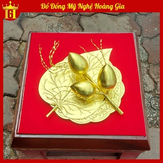 Bộ Trầu Cau 3 Quả Bằng Đồng Vàng Chạm Hoàn Toàn Thủ Công