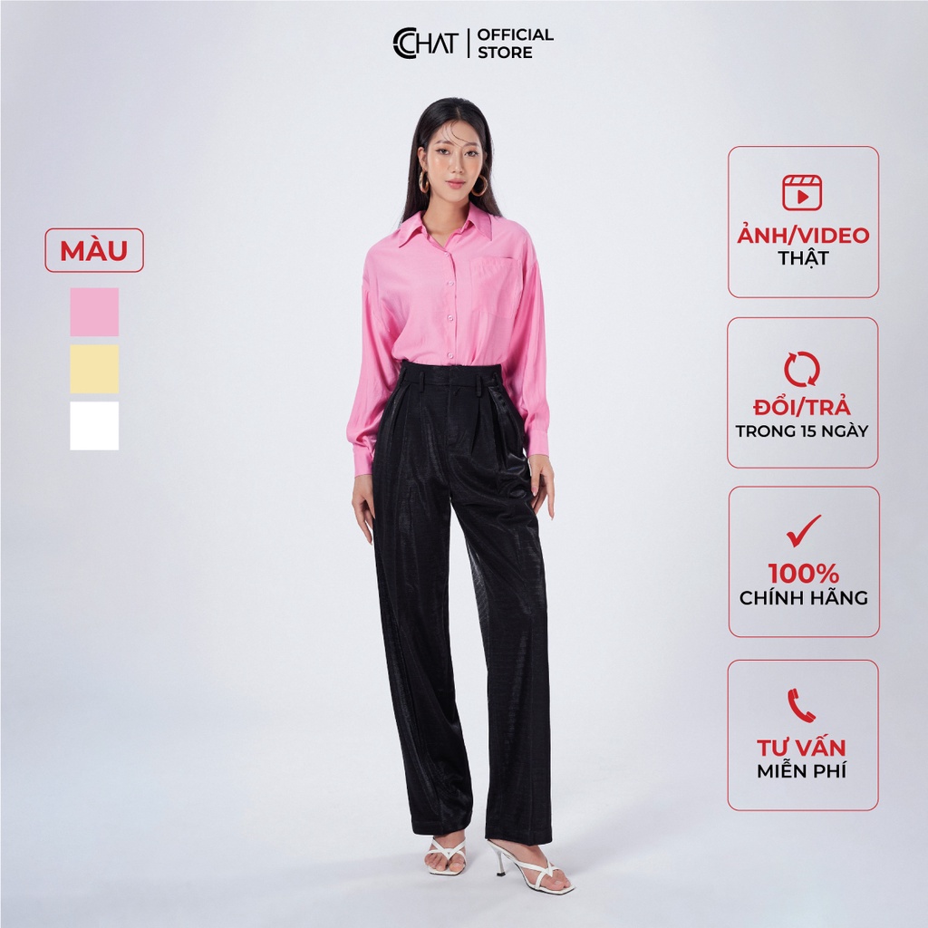 Áo Sơ Mi Nữ 𝐂𝐂𝐇𝐀𝐓 Cổ Đức Vạt Tôm Dáng Suông Chất Voan Trơn Cao Cấp 72FDV2004ST