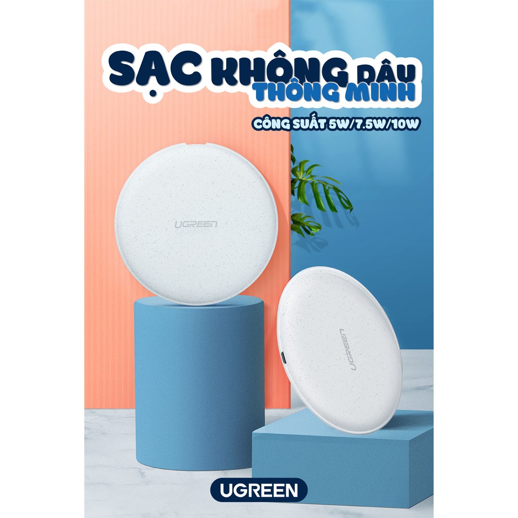 [Mã 2404EL10K giảm 10K đơn 20K] Sạc không dây công nghệ Qi 10W UGREEN 60112, sử dụng cho các dòng điện thoại iPhone