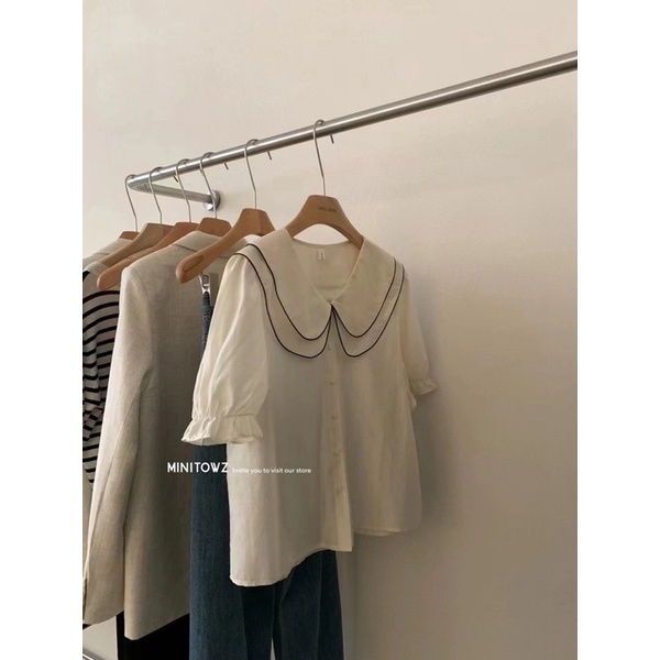 Áo cổ sen viền đen