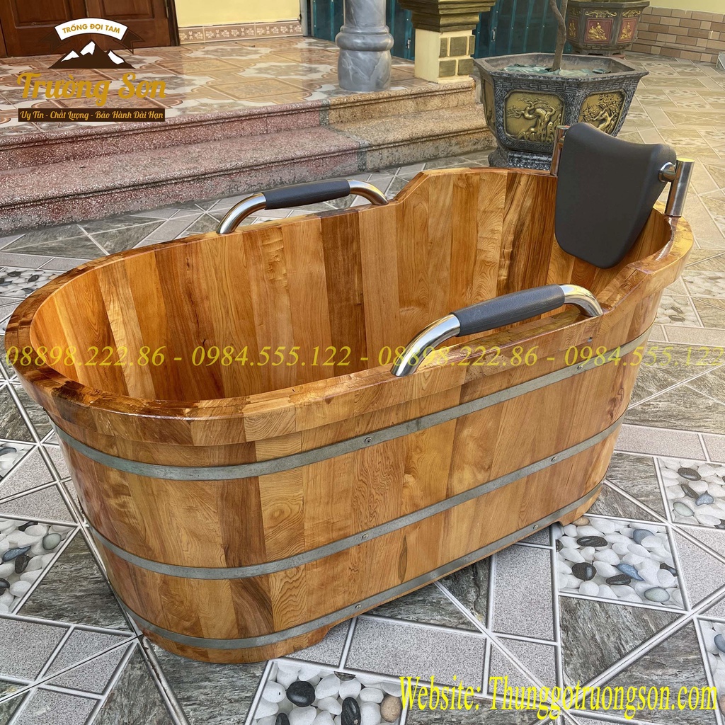 Bồn tắm gỗ pơmu dáng oval - Sản phẩm cao cấp