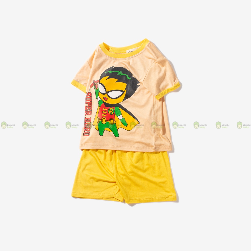 Bộ Cộc Tay Cho Bé Trai, Bé Gái MinkyMom Vải Thun Lạnh Hoạ Tiết Mavel Viền Cổ, Bộ Quần Áo Trẻ Em Mặc Nhà MKM2237