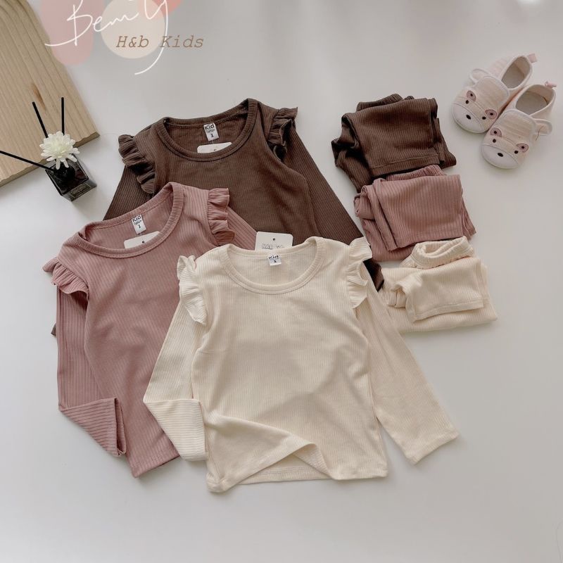Bộ tăm cotton bé gái dài tay Đồ bộ cho bé mặc thu đông 1 2 3 4 5 6 tuổi