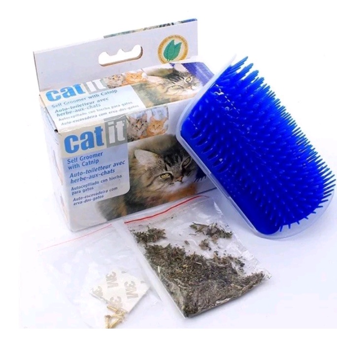 Bàn chải lông gắn tường - Lược Cố Định Cho Mèo Tự Chải Lông Chứa Cỏ Mèo