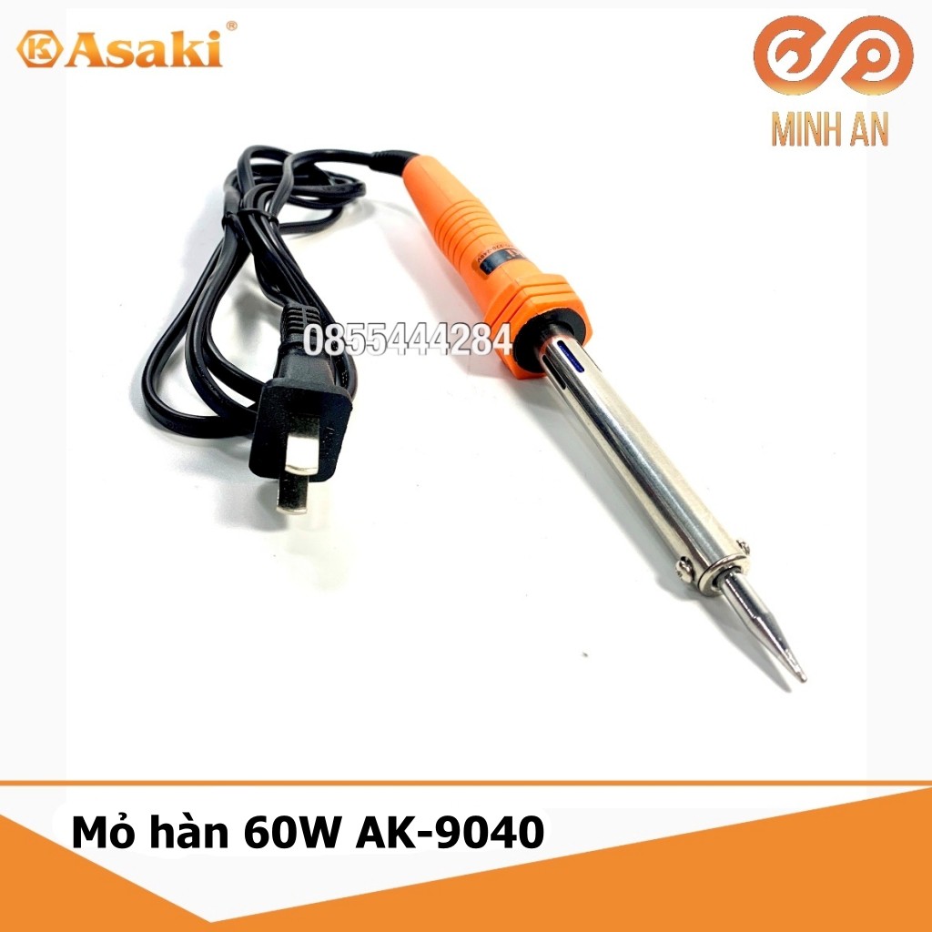 Mỏ hàn thiếc 60W [HÀNG CHÍNH HÃNG] ASAKI AK-9040 TẶNG 1 cuộn thiếc và 1 hộp nhựa thông - Mối hàn đẹp, nhiệt lên nhanh