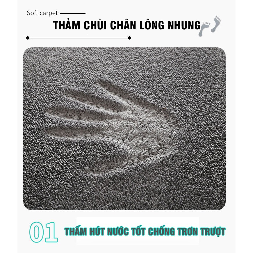 Thảm Chùi Chân Lông Nhung Len Thấm Hút Tốt Khổ 40x60cm Loại Cao Cấp