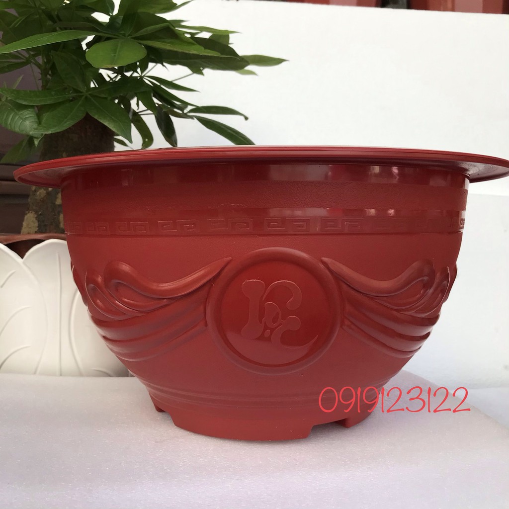 10 Chậu nhựa tròn T38 đỏ KT37,5*19cm trồng đào quất, hoa hồng
