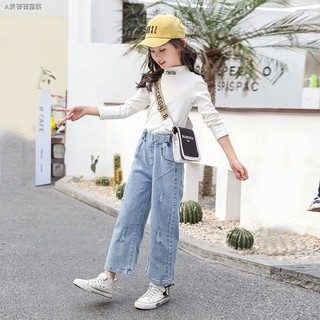 Quần Jean Dài Ống Rộng Thời Trang Cá Tính Cho Bé Gái