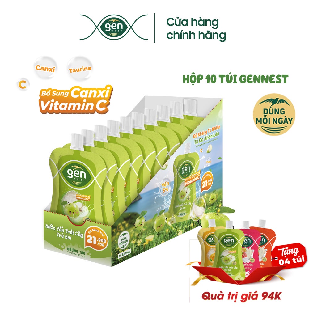 Hộp 10 Túi Nước Yến Sào Trẻ Em Gennest trái cây (105ml)