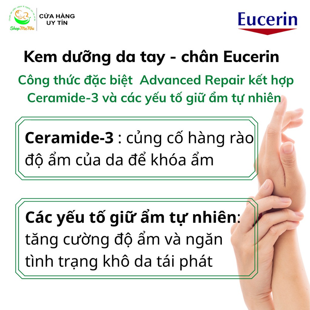 Kem dưỡng da tay, da chân Eucerin dưỡng ẩm cho da khô.