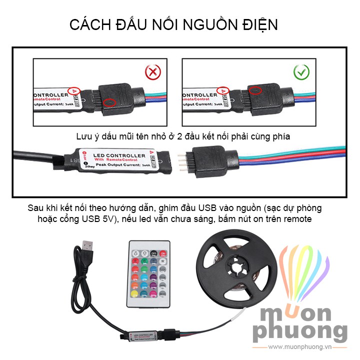 [FRSHIP 20K] Cuộn đèn led dây nguồn USB có remote điều khiển 3m - 5m - MUÔN PHƯƠNG SHOP