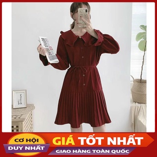 Đầm nữ chất da lộn cổ sen xếp ly dưới m060-violet
