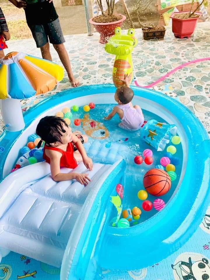 Bể bơi phao mini cho bé có cầu trượt , hồ bơi bơm hơi hình cá sấu, Bảo hành 12 tháng - Shop Babe K