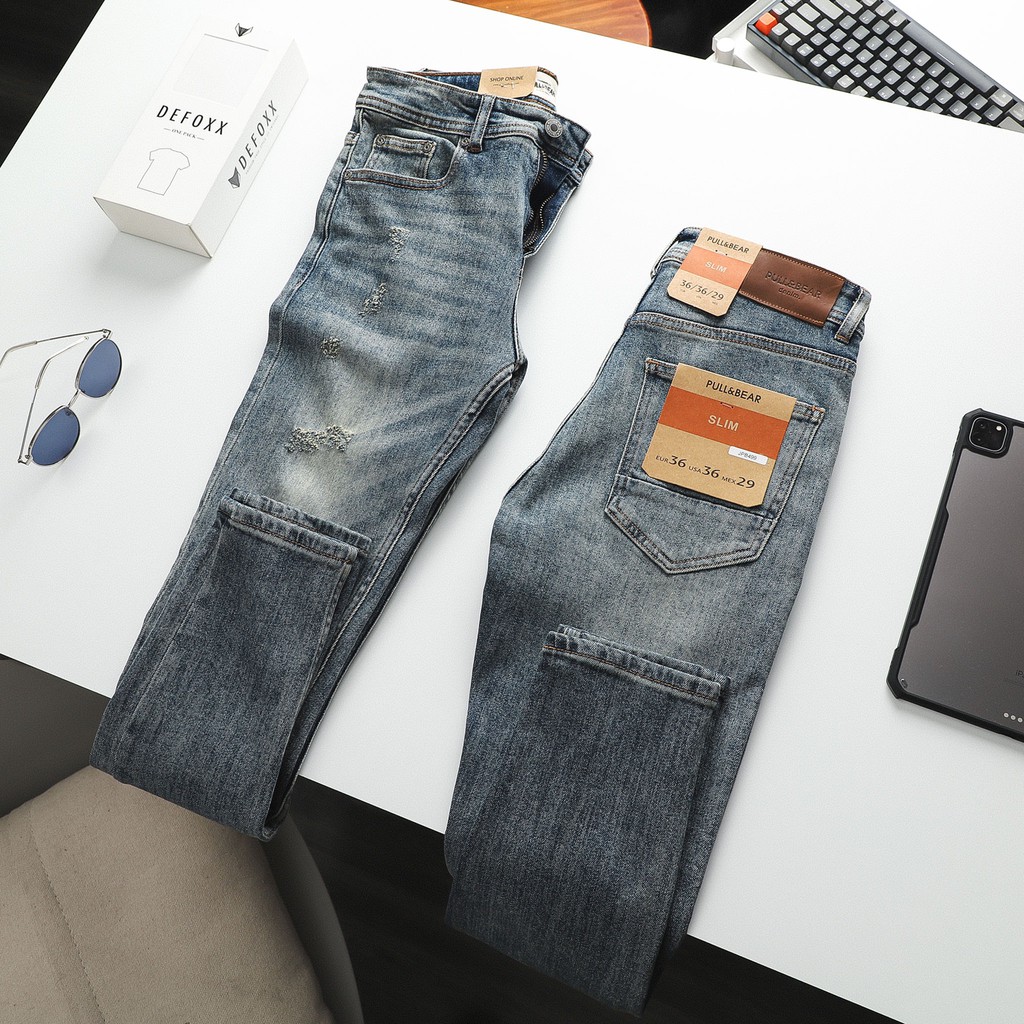 Quần Jean nam PB xanh dơ rách 499 (Form Slimfit,chất vải co dãn,ống quần 15-18cm) | BigBuy360 - bigbuy360.vn