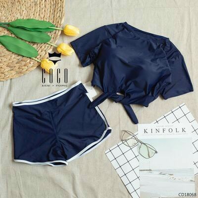 Bikini, Đồ Bơi Đi Biển Hai Mảnh Áo Tay Cộc Quần Đùi Viền Trắng KG2230 ODERI