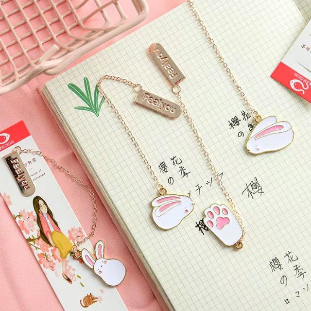 Bookmark kẹp sách kim loại thỏ, công chúa tua rua