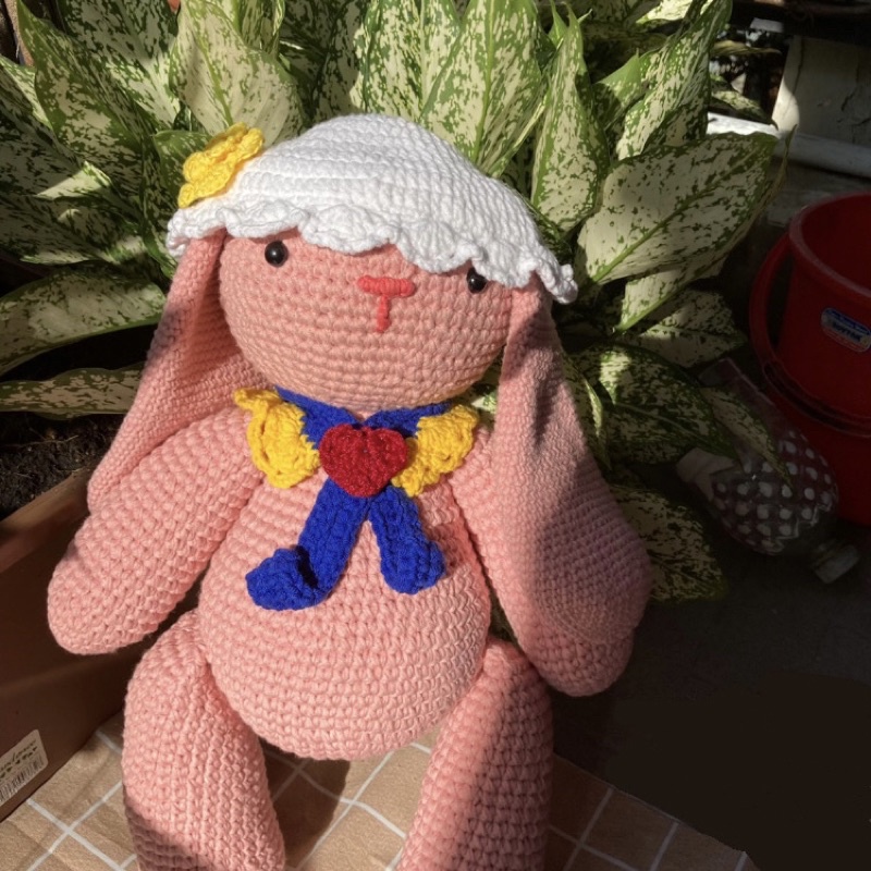 Thỏ len nhồi bông màu hồng phấn xinh xắn dễ thương