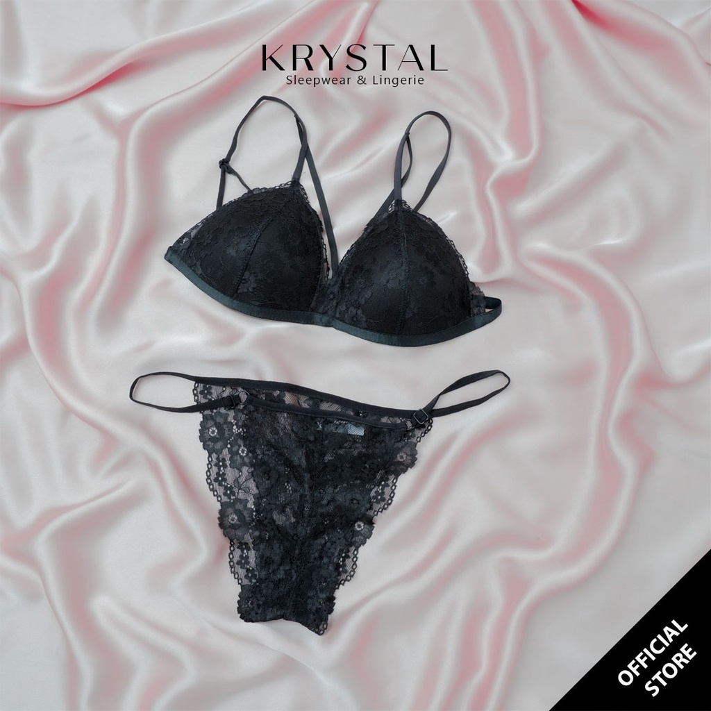 Bộ Đồ Lót Nữ Sexy Màu Đen Dây chéo Gồm Áo Có Mút Mỏng Và Quần Nửa Mông Gợi Cảm KRYSTAL A001F00-Q080F00