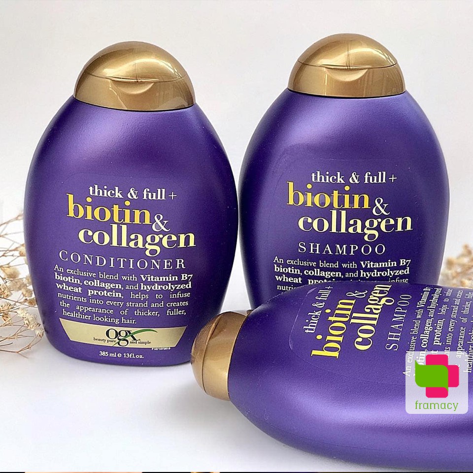Cặp dầu gội và xả Biotin &amp; Collagen OGX, Mỹ (385ml) nuôi dưỡng phục hồi tóc hư tổn, giảm rụng tóc, làm tóc bóng mượt hơn