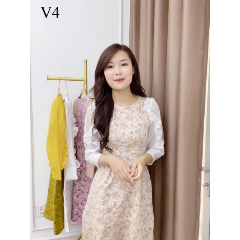 Đầm gấm xốp phối tay siêu cấp ( kèm hình thật) | BigBuy360 - bigbuy360.vn