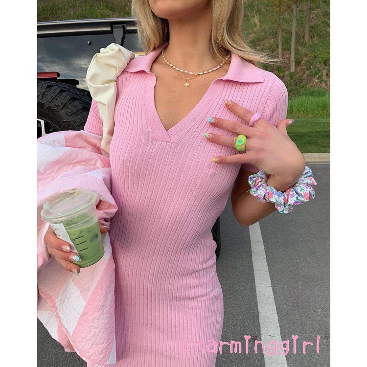 Đầm ôm tay ngắn màu hồng thời trang sành điệu cho nữ