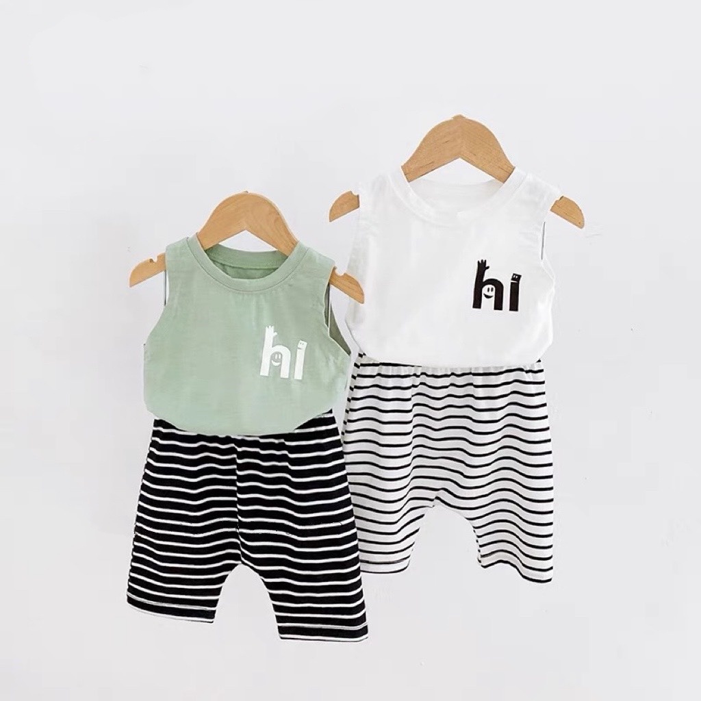 Đồ Bộ Chữ HI Chất Cotton Tàu Ba Lỗ Kèm Quần Sọc Cho Bé Trai Size Từ 1 - 5 Tuổi MINTSCLOSET Mint's Closet - DB8025