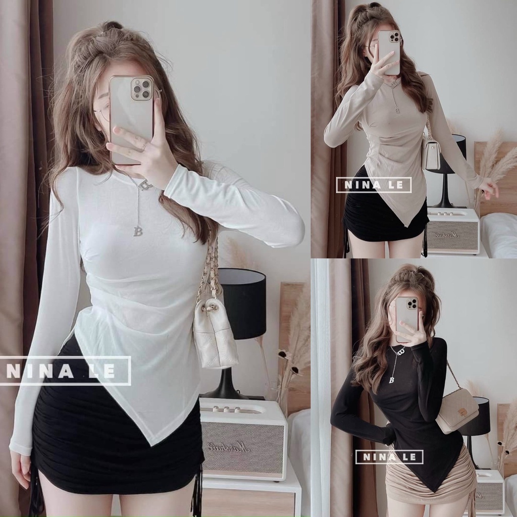 Set váy body áo lai nhọn tay dài mix chân váy thun rút dây cực xinh xắn, quyến rũ dành cho các nàng đi chơi, dạo phố