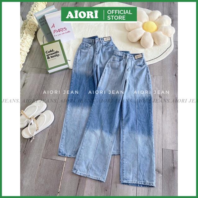Quần Jean Ống Rộng AIORI Cạp Cao Màu Ombre Xẻ Thân Thời Trang Cao Cấp_Mã A020