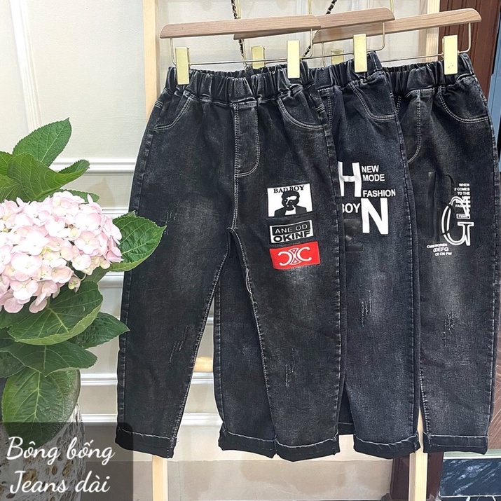 Quần bò/Jean cạp chun xước nhẹ cho bé trai size đại cồ từ 26-34kg