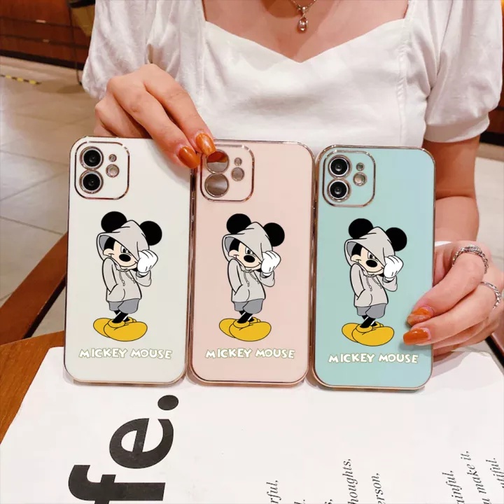 Mickey Phone Case for OPPO A73 2020 A37 A57 A39 A57 2020 A59 F1S A1K RENO7 4G A96 A16K REALME C29 4G V23 C35 Phone Case Soft cartoon Chrome Plated Luxury Camera Case Rubber