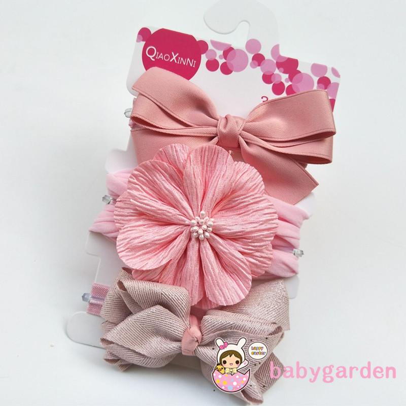 Babygarden-3 Băng Đô Nơ Màu Trơn Cho Bé Gái 0-3 Tuổi