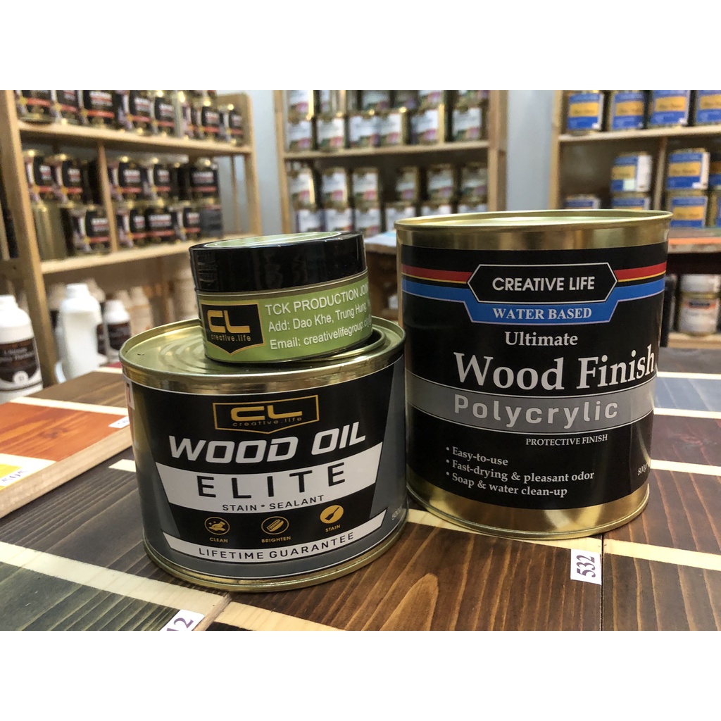 Combo dầu lau gỗ Wood Oil Creative Life Vietnam mã 9xx hoàn thiện bóng mờ