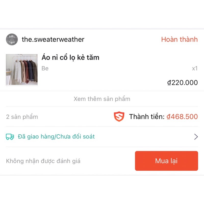 Áo nỉ cổ lọ kẻ tâm màu be the sweaterweather có bill shopee