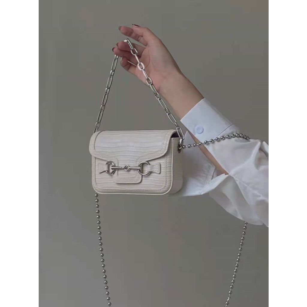 Túi Đeo Vai Mini Họa Tiết Thằn Lằn Phối Dây Xích Phong Cách retro Pháp Cá Tính Cho Nữ